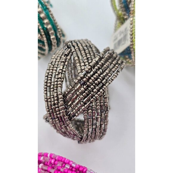 Boho Chic Seed Bead Wire Cuff Bracelets Multicolor Festival Jewelry Lot of 7 - Picture 8 of 11